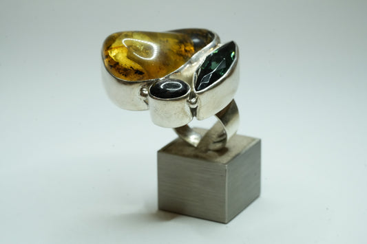 Berstein Obsidian Silber Ring