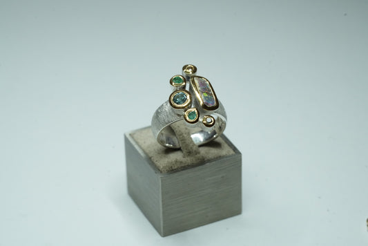 Aquamarin Smaragd Diamant Opal Ring