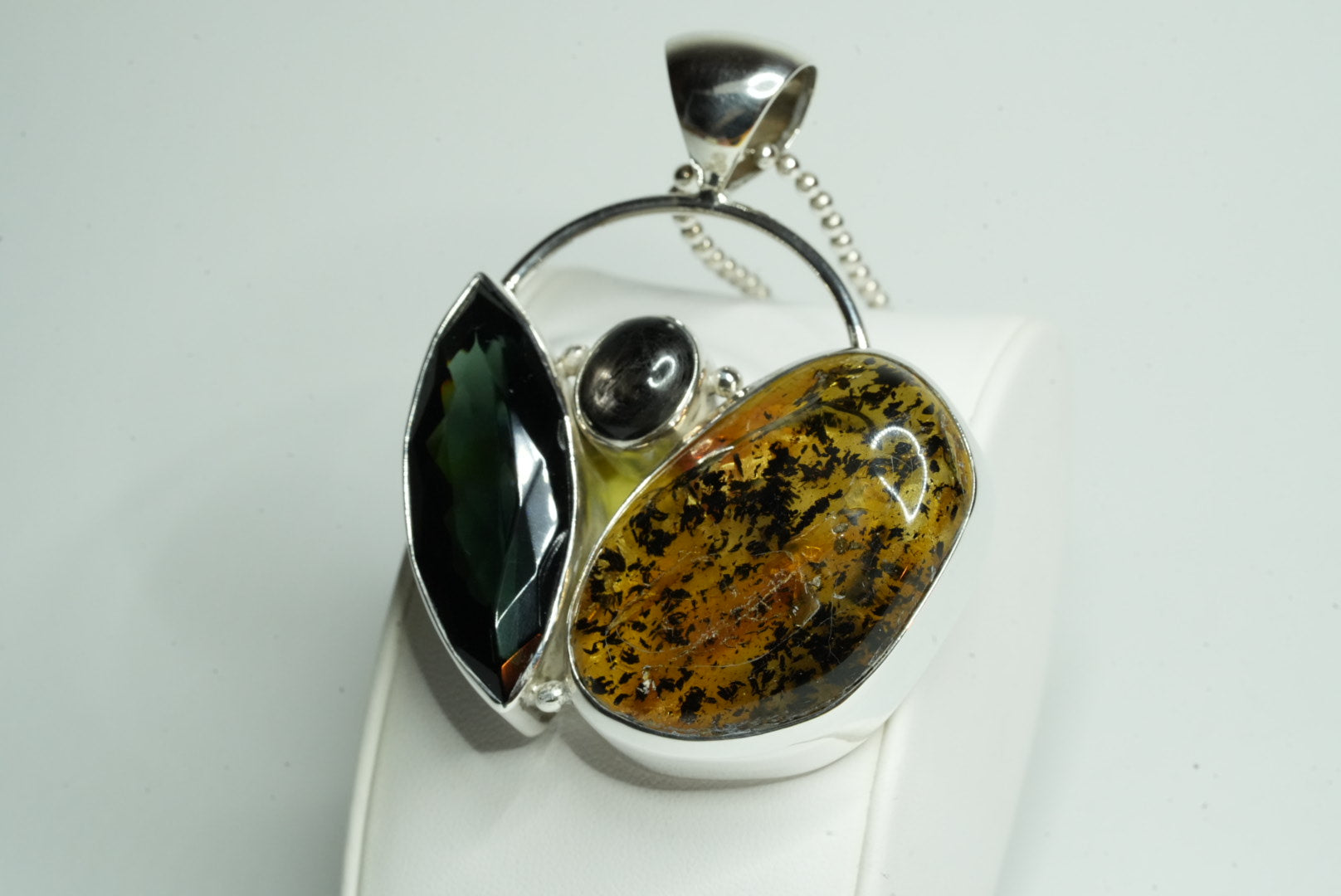 Sun Obsidian & Amber Pendant