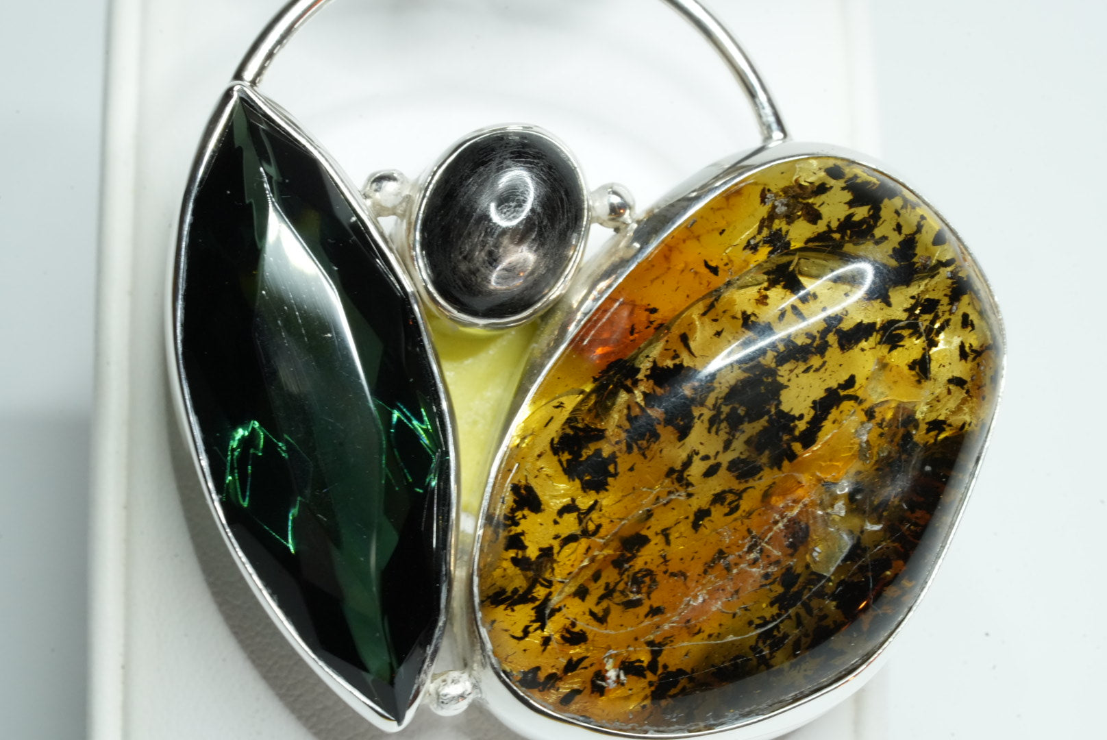 Sun Obsidian & Amber Pendant