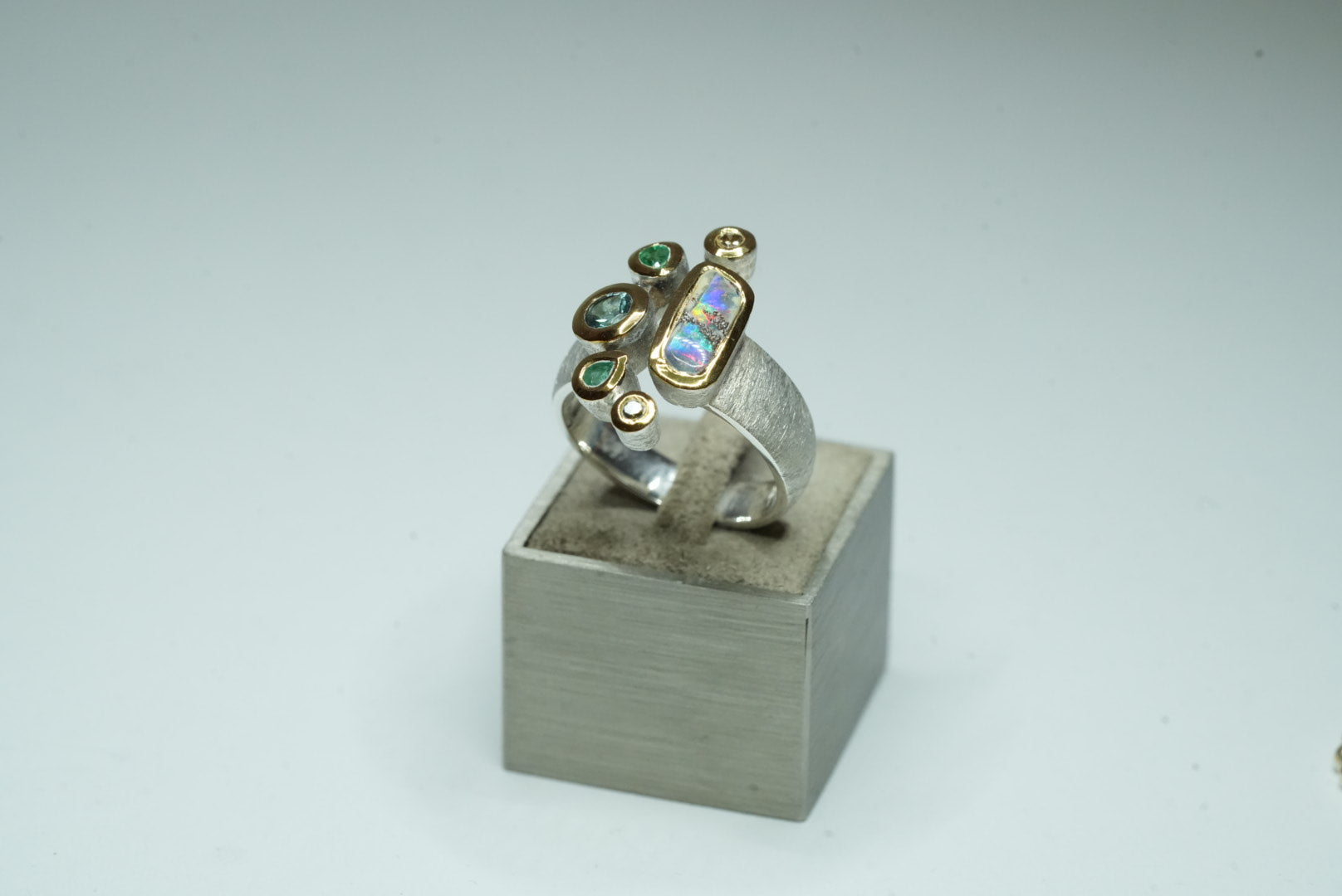Aquamarine Emerald Diamond Opal Ring