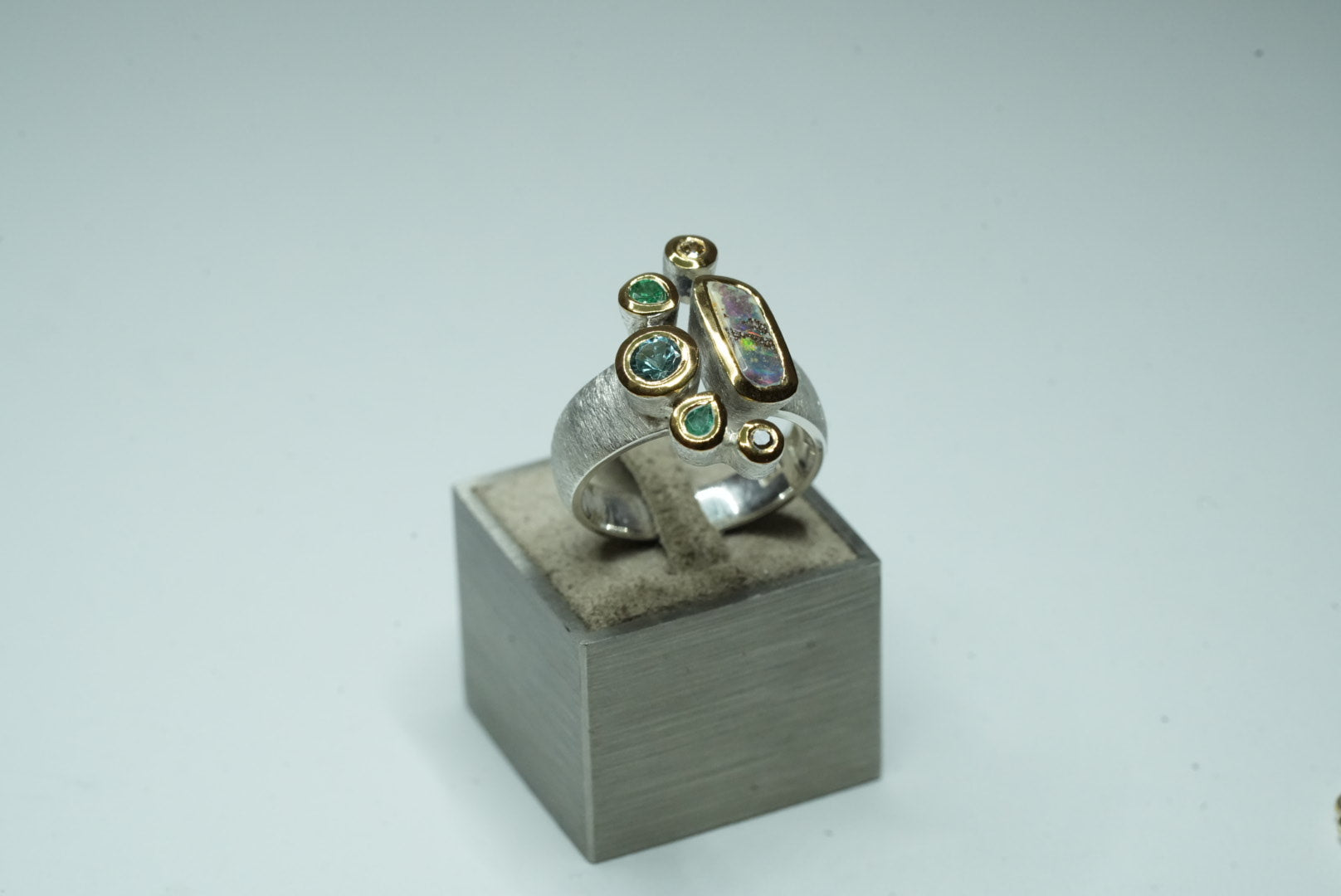 Aquamarine Emerald Diamond Opal Ring