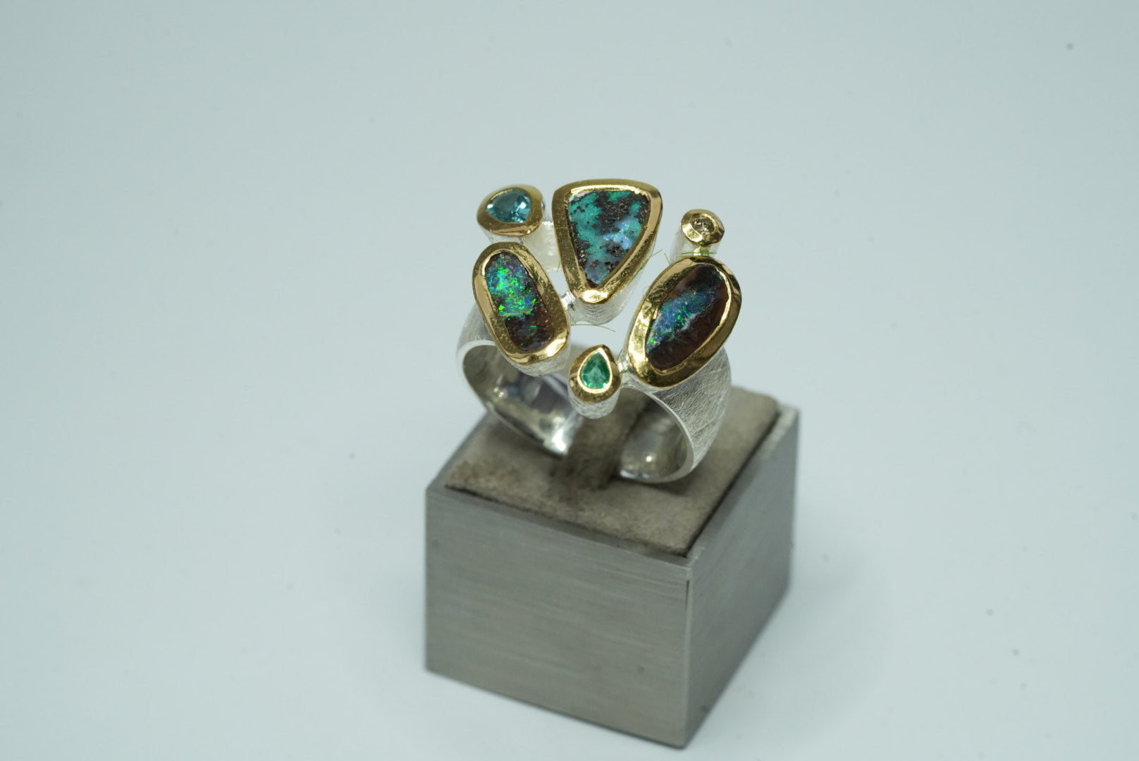 Indigolite Emerald Boulder Opal Ring