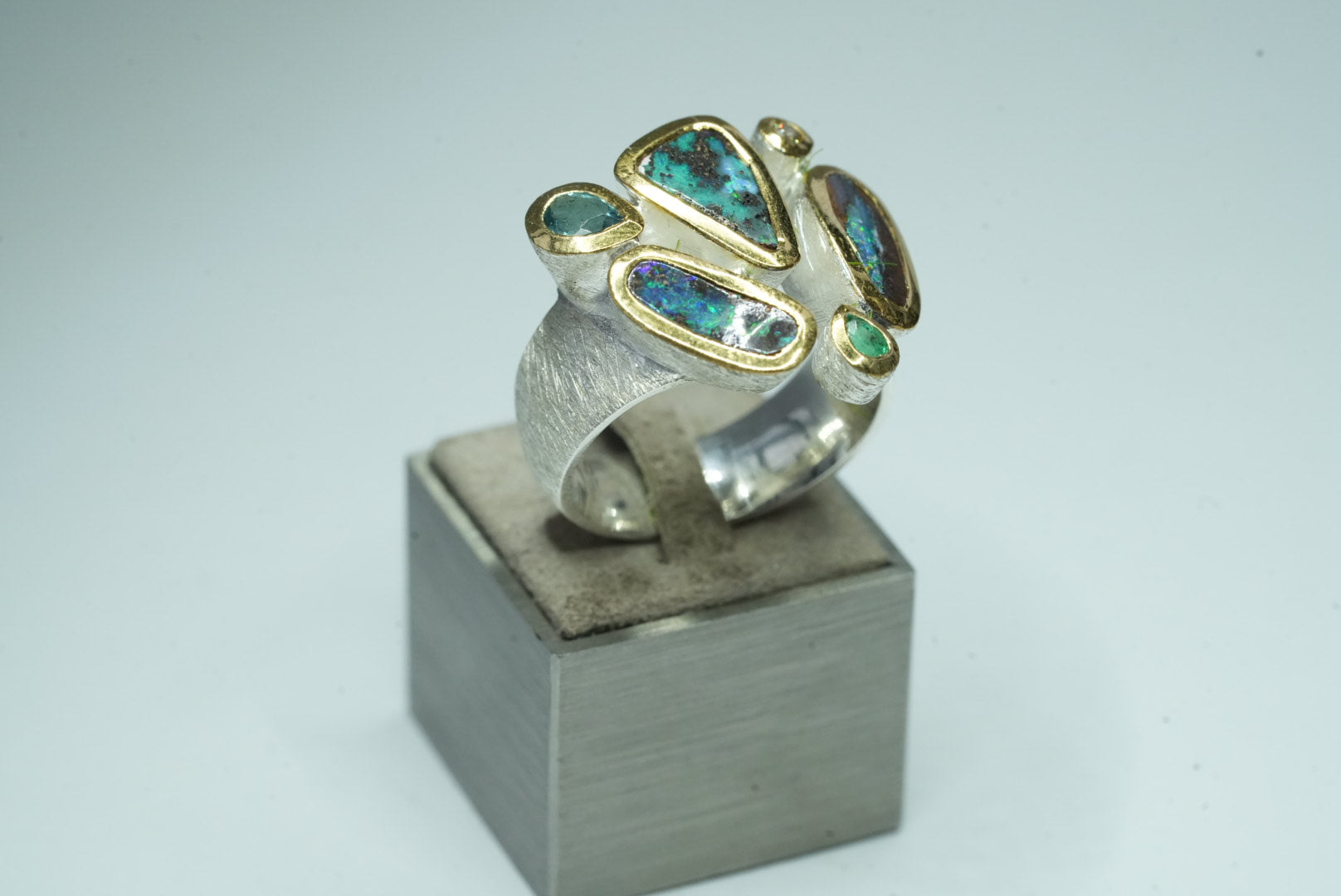 Indigolite Emerald Boulder Opal Ring