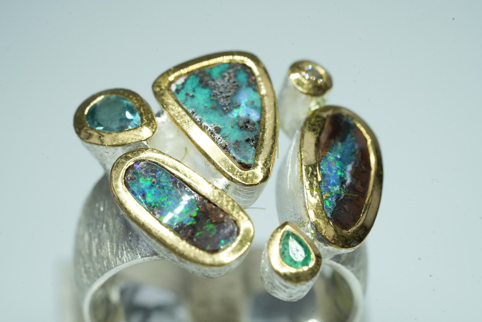 Indigolite Emerald Boulder Opal Ring