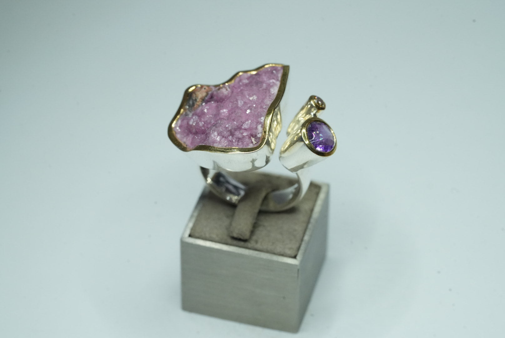 Calcite Amethyst Diamond Ring 